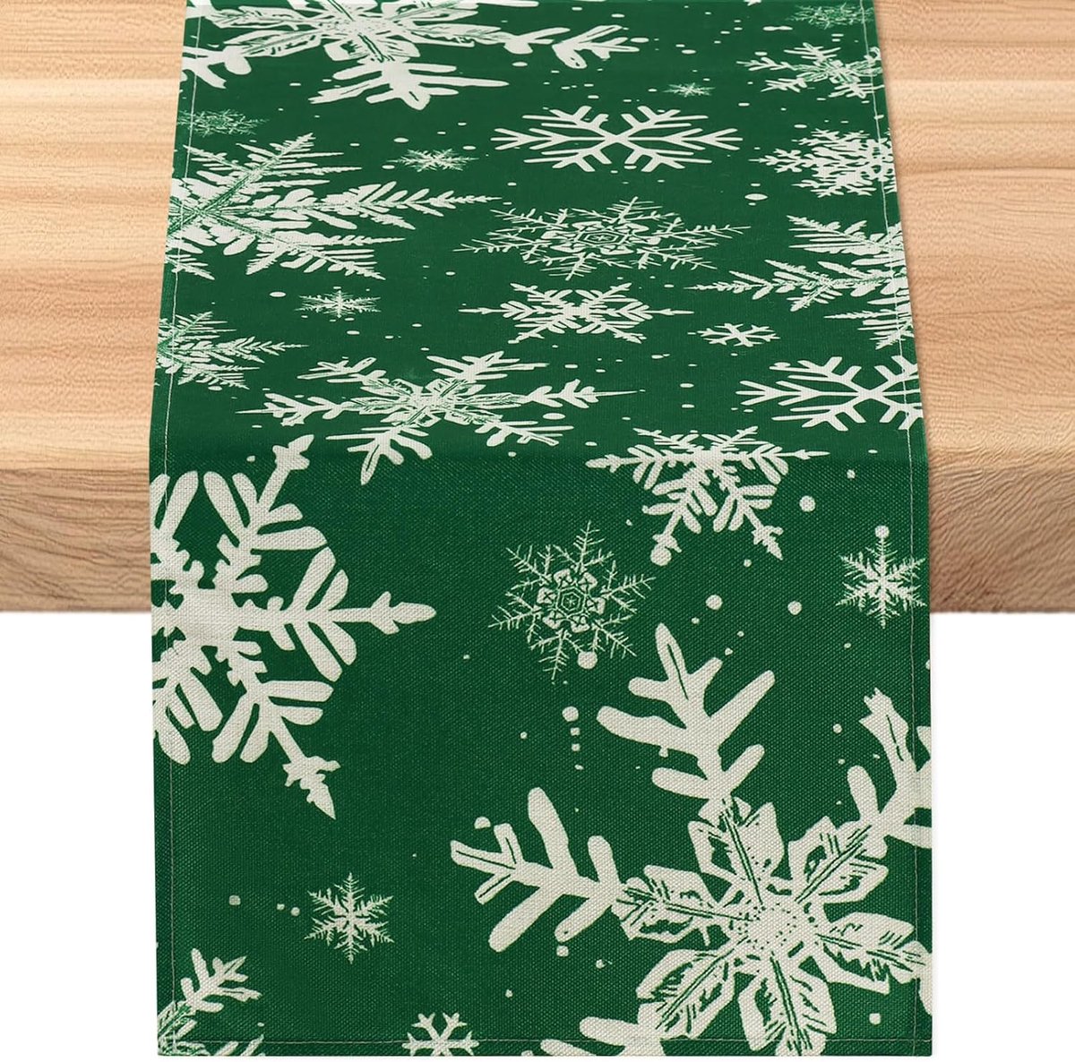 Tafelloper, 33 x 229 cm Groene Sneeuwvlokken Kerst Tafelloper, Winter Vakantie Keuken Eettafel Decoratie voor Kersttafel Centrumstuk Kerstdecoraties