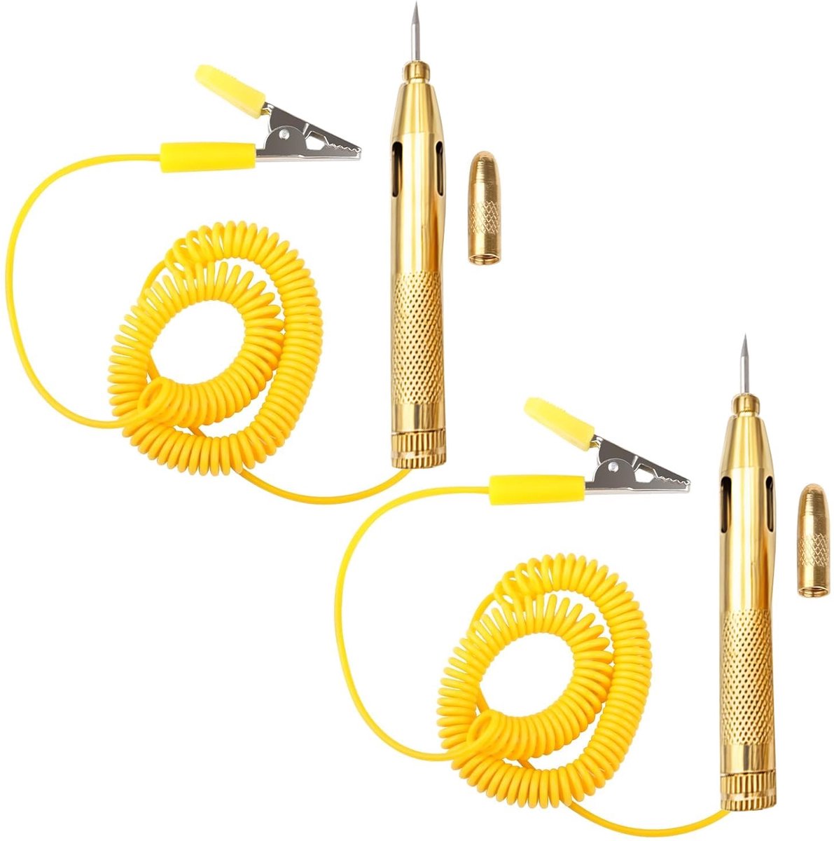 2 stuks spanningstester auto 6 V 12 V 24 V van messing, autostroomtester testlamp met krokodillenklem en flexibele veerdraad, professionele fasetester voor circuits, zekeringen, vrachtwagen