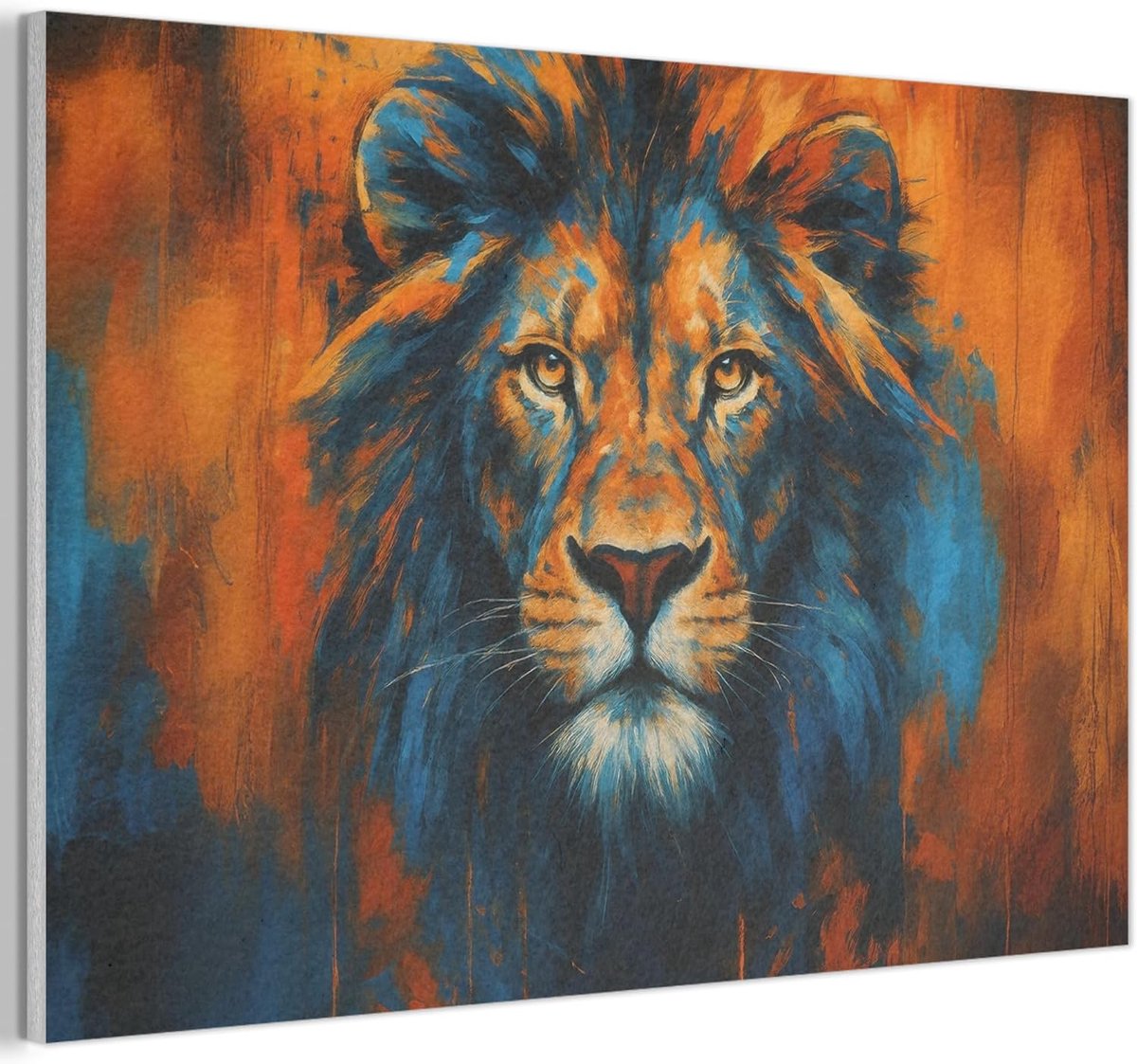 Vilten Wandpaneel 60x40 cm Kamer Muurdecoratie Woonkamer Slaapkamer Room Decor Wall Decoration Felt Art Panel Schilderij - Leeuwenkop - Oranje