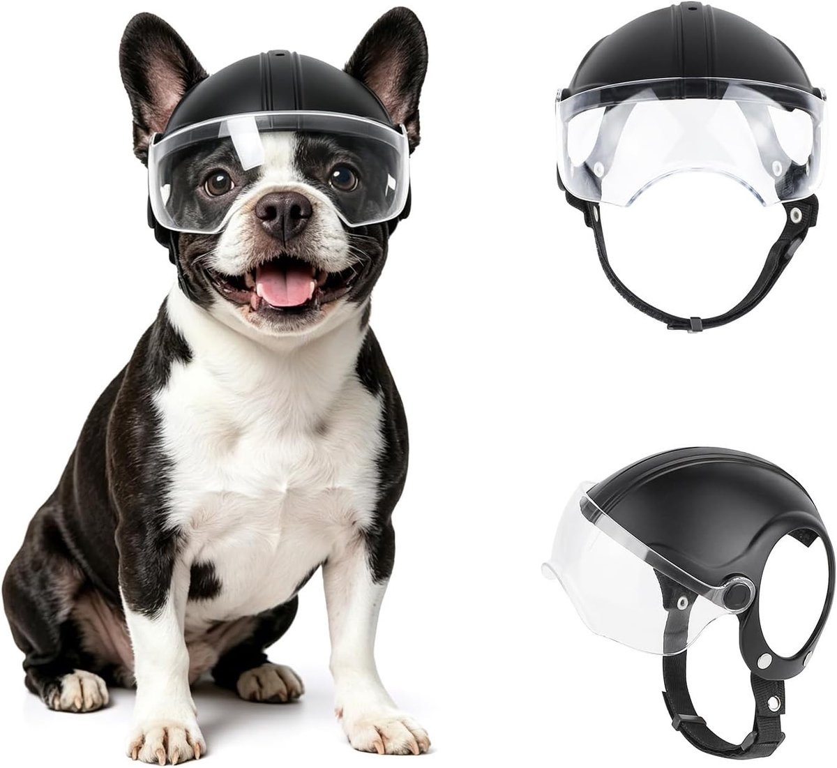 Hondenhelm met anti-uv doorzichtige bril, huisdierhelm met oorgaten, anti-zand hondenhoed voor 7,5-12,5 kg, honden fietsen, autorijden, wandelen