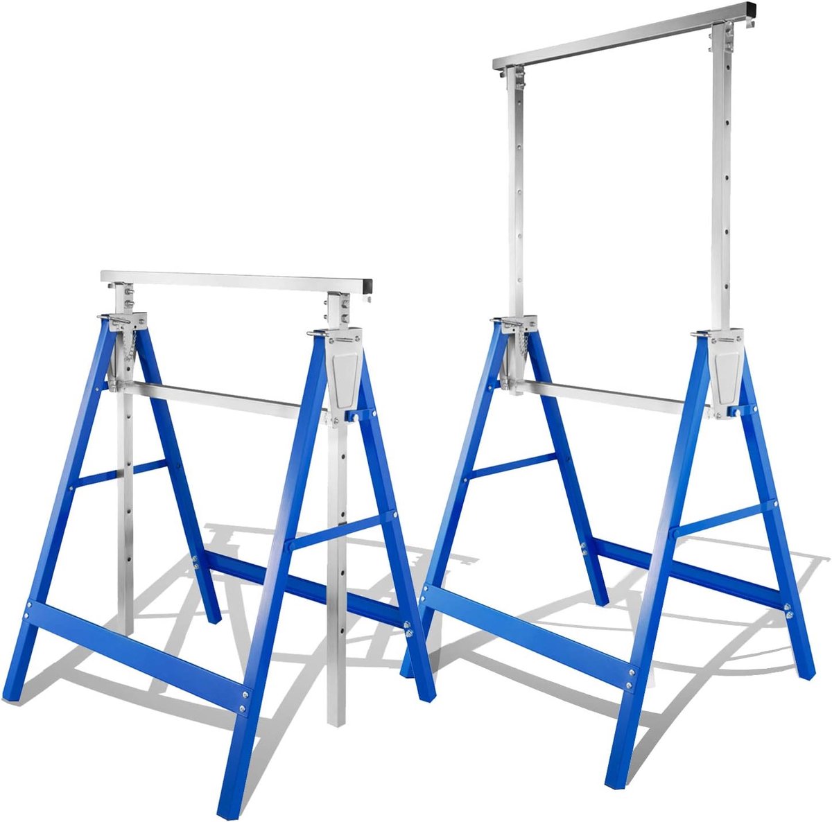 2 x steigerbok, klapbok, draagkracht 200 kg, 7-voudige werkbok, in hoogte verstelbaar, 82-130 cm, telescopische werkbok, frames, klapbok, metalen steunbok, werkbok, steigers