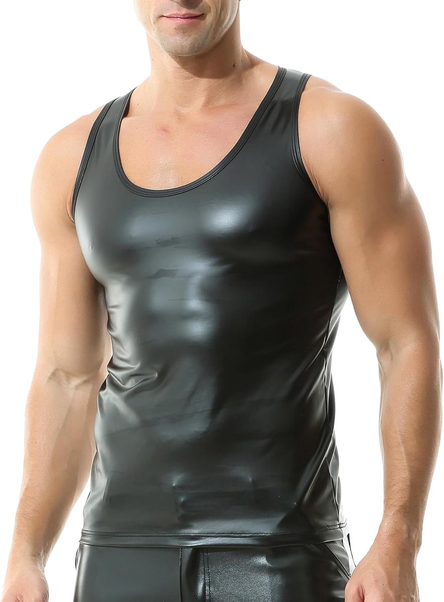Sexy Mode Vest Mouwloos Ondergoed Faux Lederen Tank Top Ondershirt