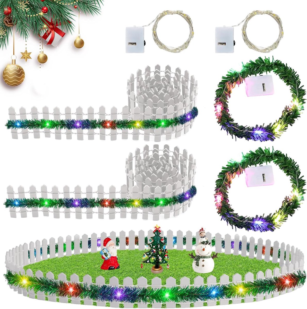 Accessoires, miniatuur kabouteraccessoires Kerstmis, kabouteraccessoires met poppenhuis led-lichtsnoer, kabouter DIY accessoires Kerstmis, micro landschapsaccessoires Fairy Garden Decor (A