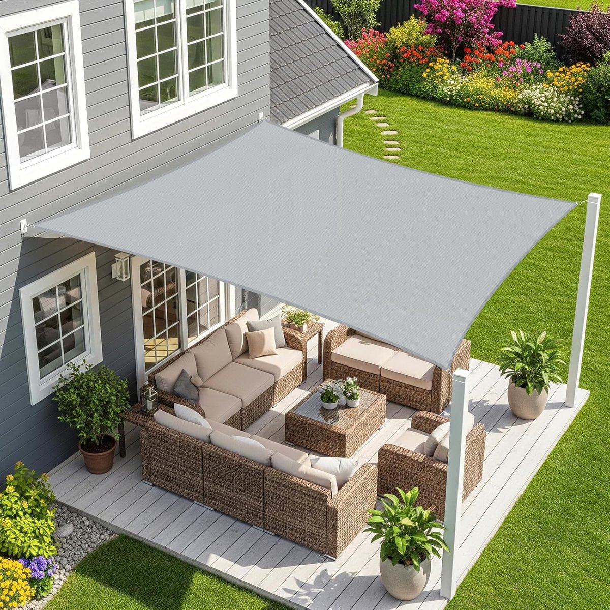Zonnezeil,Waterdicht Schaduwzeil,Rechthoekig,2x3 m-Grijs,Zonwering,Waterafstotend,Premium PES Polyester ANT- UV,voor Buiten Luifel,Tuin,Balkon,Terras