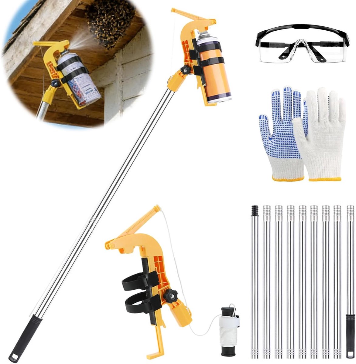 Verlengstangen, adapter, spuitbusverlenging, 3,6 m, verstelbare spuithouder-adapter, spuitbushouder, verlenging, telescoopstang, voor aerosolblikjes, spuitverf, raamreiniging