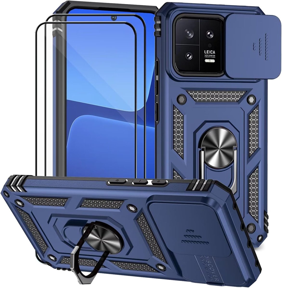 Mobiel hoesje voor Xiami 13 5G - Blauw - Met camera schuifcover - Schokbestendig en 360° draaibaar - ShopVlot