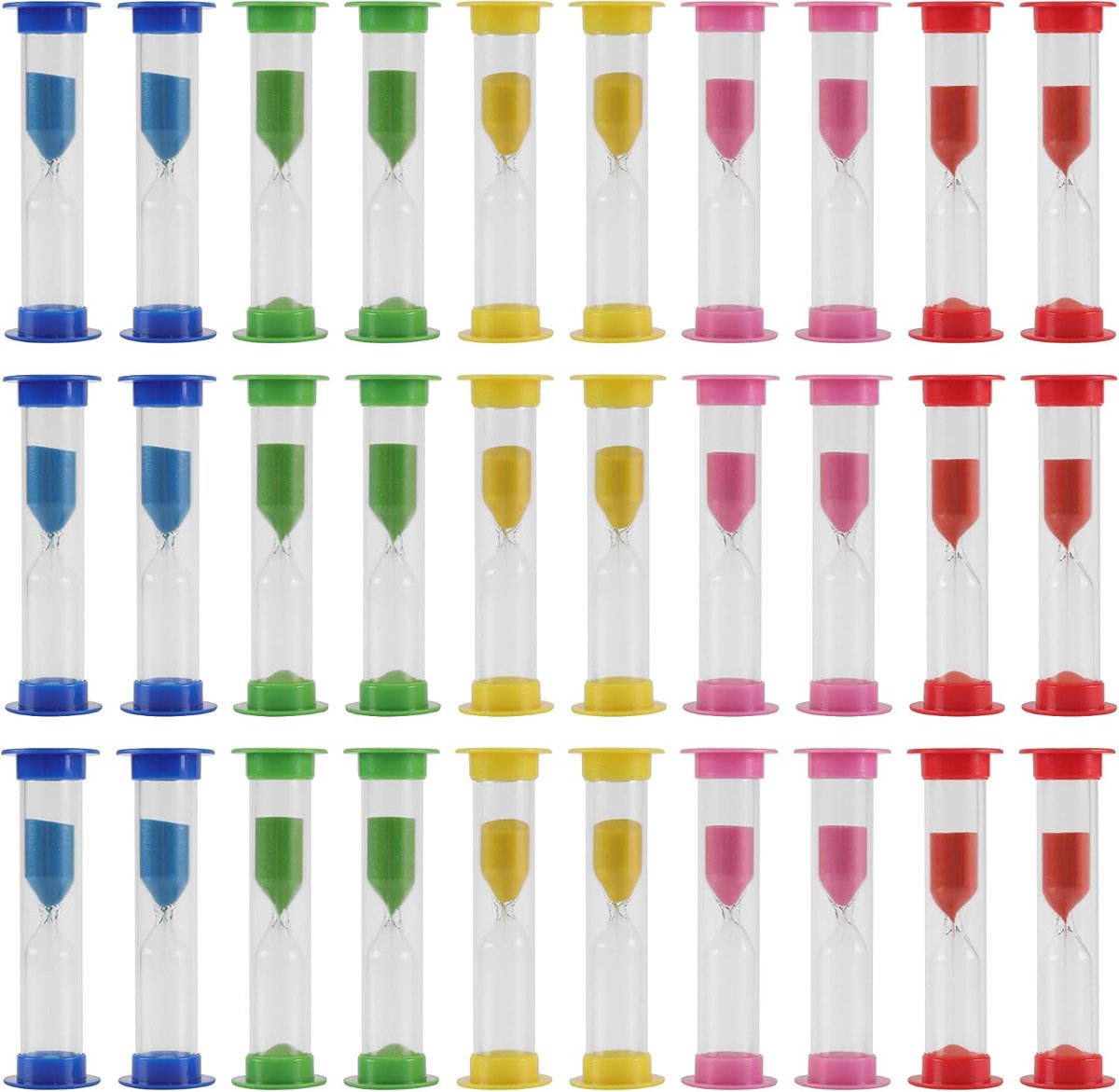 Zandlopers 3 minuten - kunststof set van 30 - 5 kleuren - ideaal voor tandenpoetsen - ShopVlot