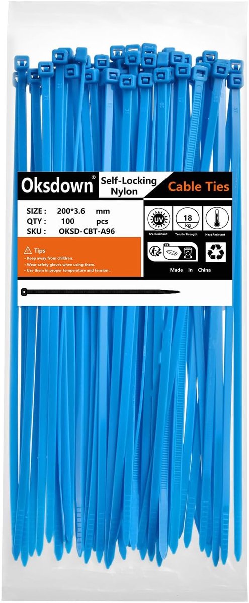 Kabelbinders 200mm - blauwe nylon - zware kwaliteit - ideaal voor kabelbeheer - ShopVlot