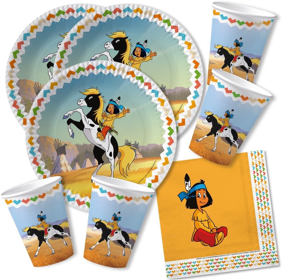 Party-set voor kinderen 52-delig - Indianer Yakari - 16 borden, bekers en servetten - Perfect voor feesten - ShopVlot