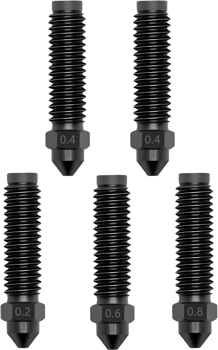 Nozzle set 5-delig 0.2/0.4/0.6/0.8mm - gehard staal - hoge temperatuur en slijtvast - ideaal voor 3D printen - ShopVlot