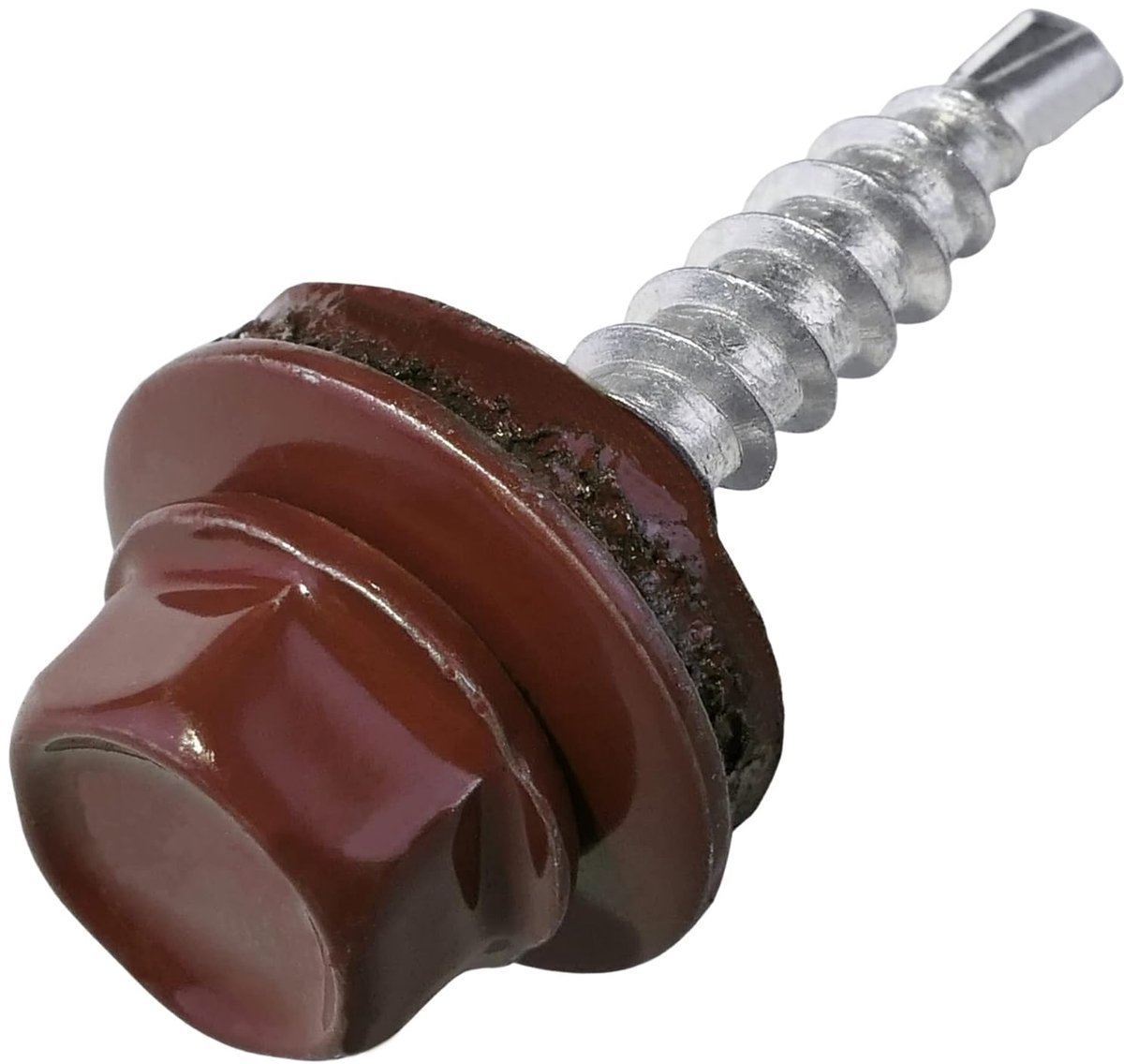 Zelfborende schroeven van metaal tot hout, Ø 4,8 x 25 mm + EPDM-afdichtring, gelakt in roestrood, RAL 3009, kopafdruk 8 mm, zeskant - van staal