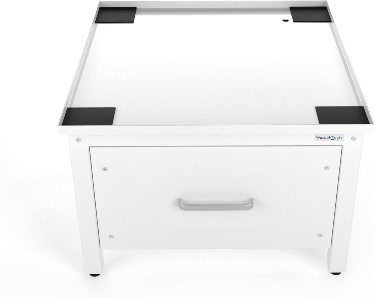 Wasmachine verhoger met lade - Wasmachine opbouwmeubel - Wasmachine sokkel - 42cm hoog - Wit - Universeel - Inclusief Lekbak