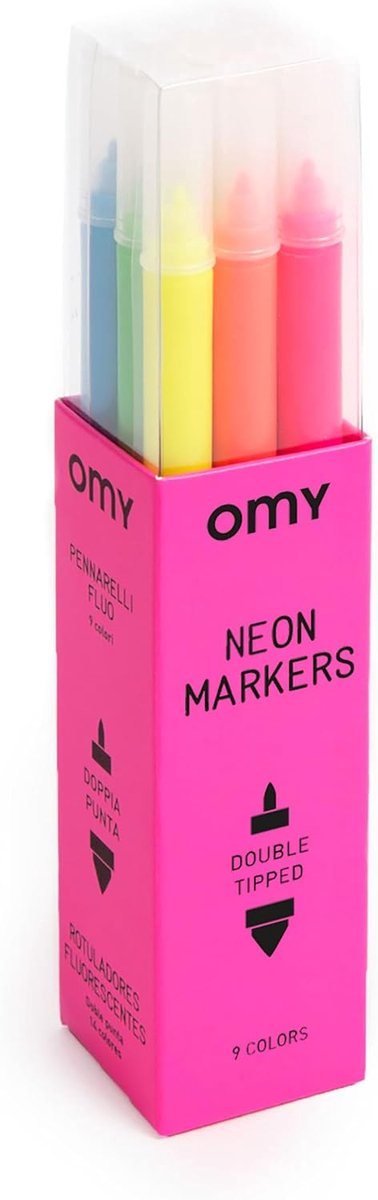 Marker pennen neon multicolored - 9 kleuren - dubbelzijdig - ideaal voor creatief gebruik - SnelShoppen