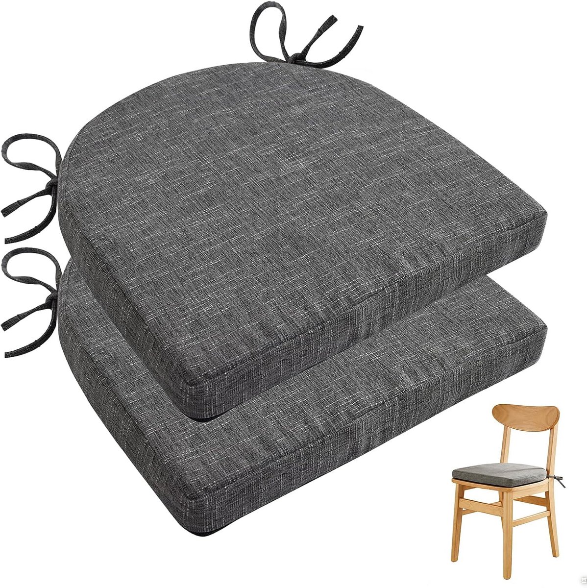 Zitkussen 42x43x5cm, set van 2 stuks stoelkussen, stoelkussen voor tuin, wasbare zitkussen voor terrasstoelen voor tuinmeubelen, keuken, woonkamer en eetkamer, donkergrijs
