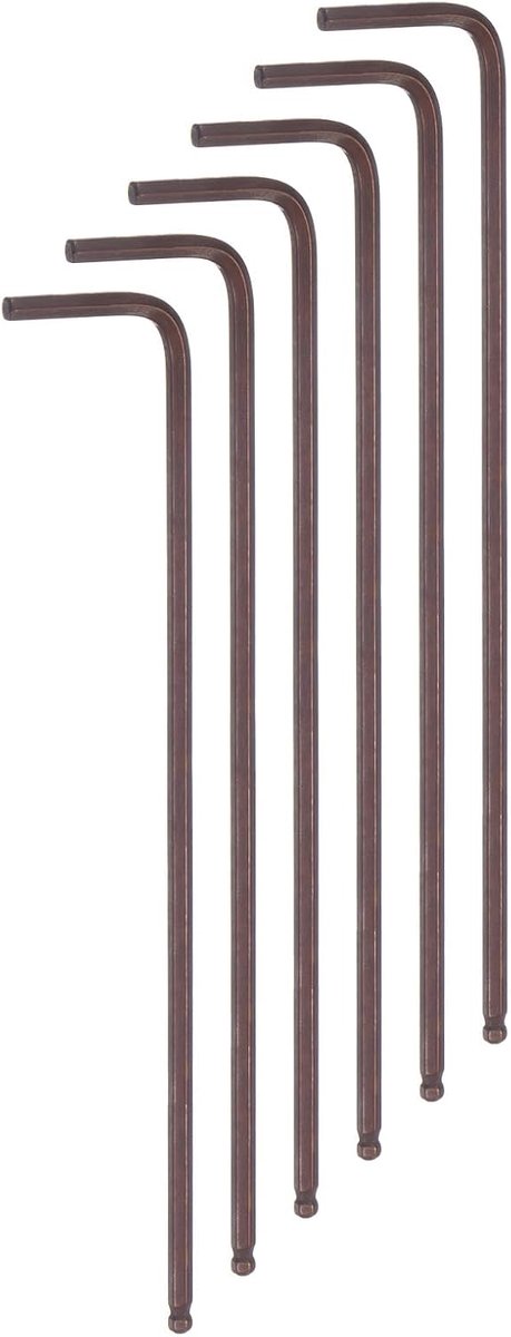 6 stuks kogel-zeskantsleutels 2,5 mm van staal S2 in L-vorm extra lange arm, metrische inbussleutel, reparatiegereedschap voor huishoudelijke apparaten, rood
