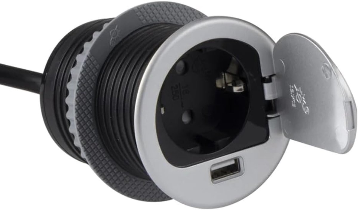 Inbouw stroomblok met 1 socket - USB A en 1,8 m kabel - Pop-up ontwerp voor eenvoudig opladen - SnelShoppen