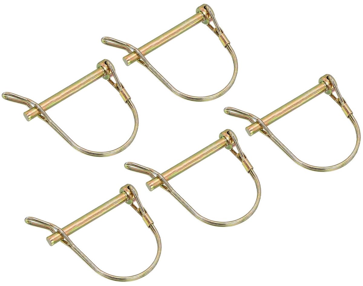 5 stuks asborgpen met oor, 1/4 inch x 2-3/16 inch trekhaak, ronde pto-pen voor boot, kajak, aanhanger, tractor, wagen, goud