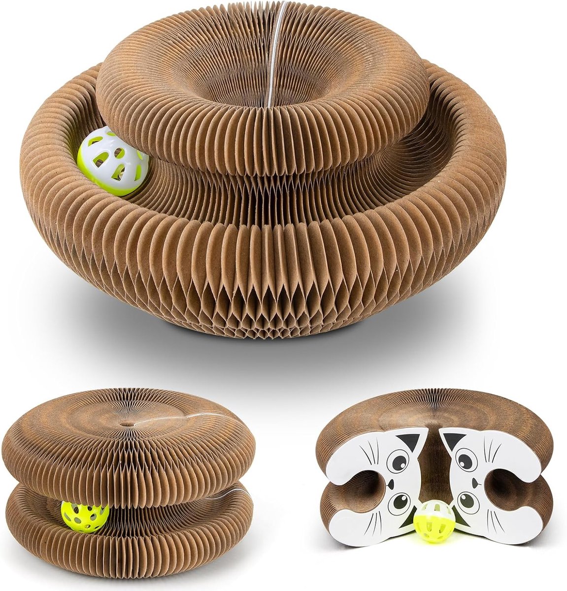 Krabplank voor katten, 2-in-1 kattenkrabplank met belletjes, kattenkrabplank met munt, kattenspeelgoed, interactief
