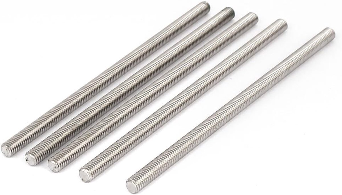 sourcingmap M6 x 130mm 304 roestvrij staal volledig schroefdraad staaf Studs Zilver Tone 5 Stks