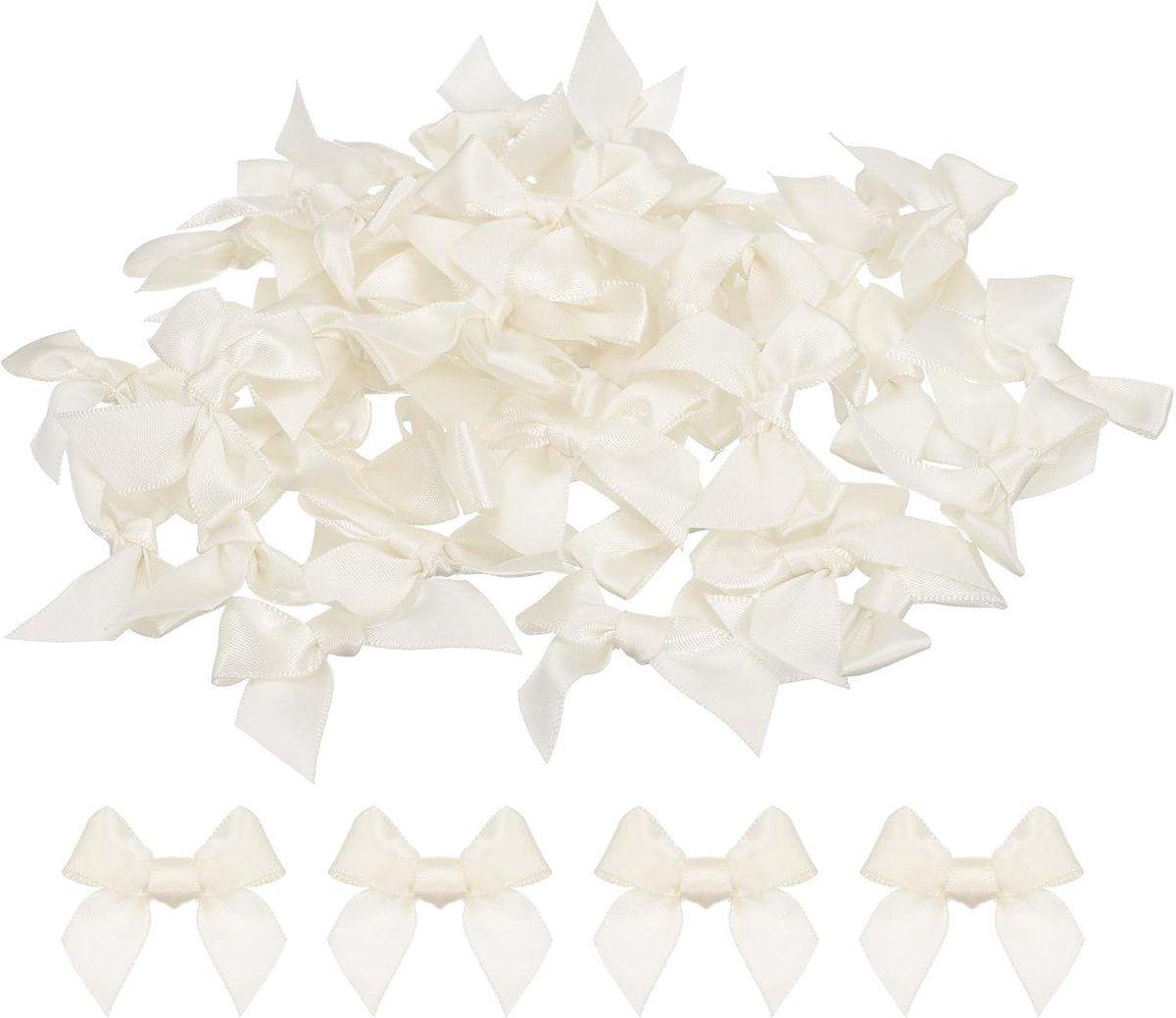 50 stuks mini-strikken van stof, satijnen lint, bloemenstrikken voor knutselwerk, naaien, bruiloft, verjaardag, feest, beige
