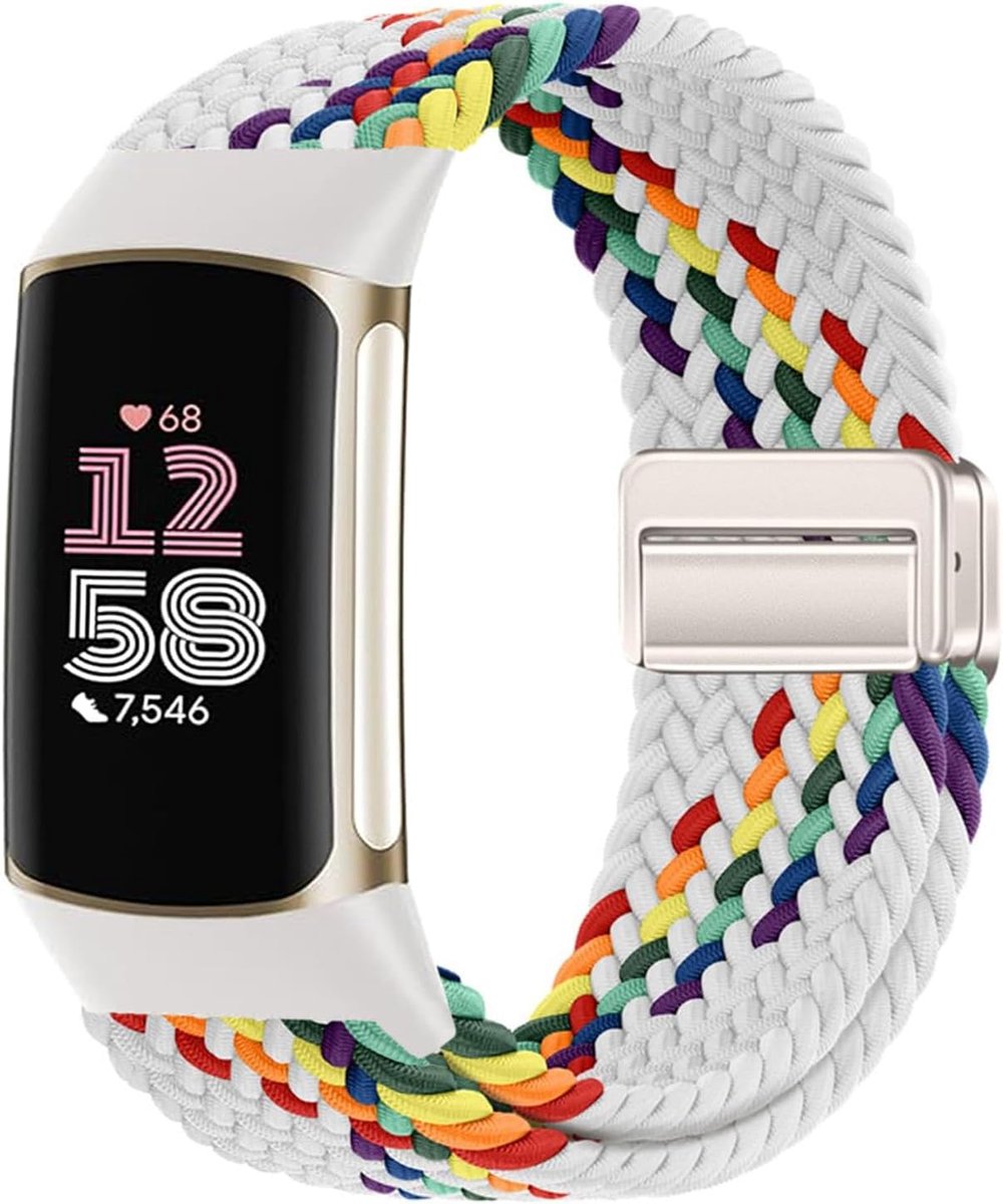 Nylon Gevlochten Band Compatibel met Fitbit Charge 6/5, Elastische Magnetische Gesp Band voor Fitbit Charge 5/6 Vrouwen Mannen