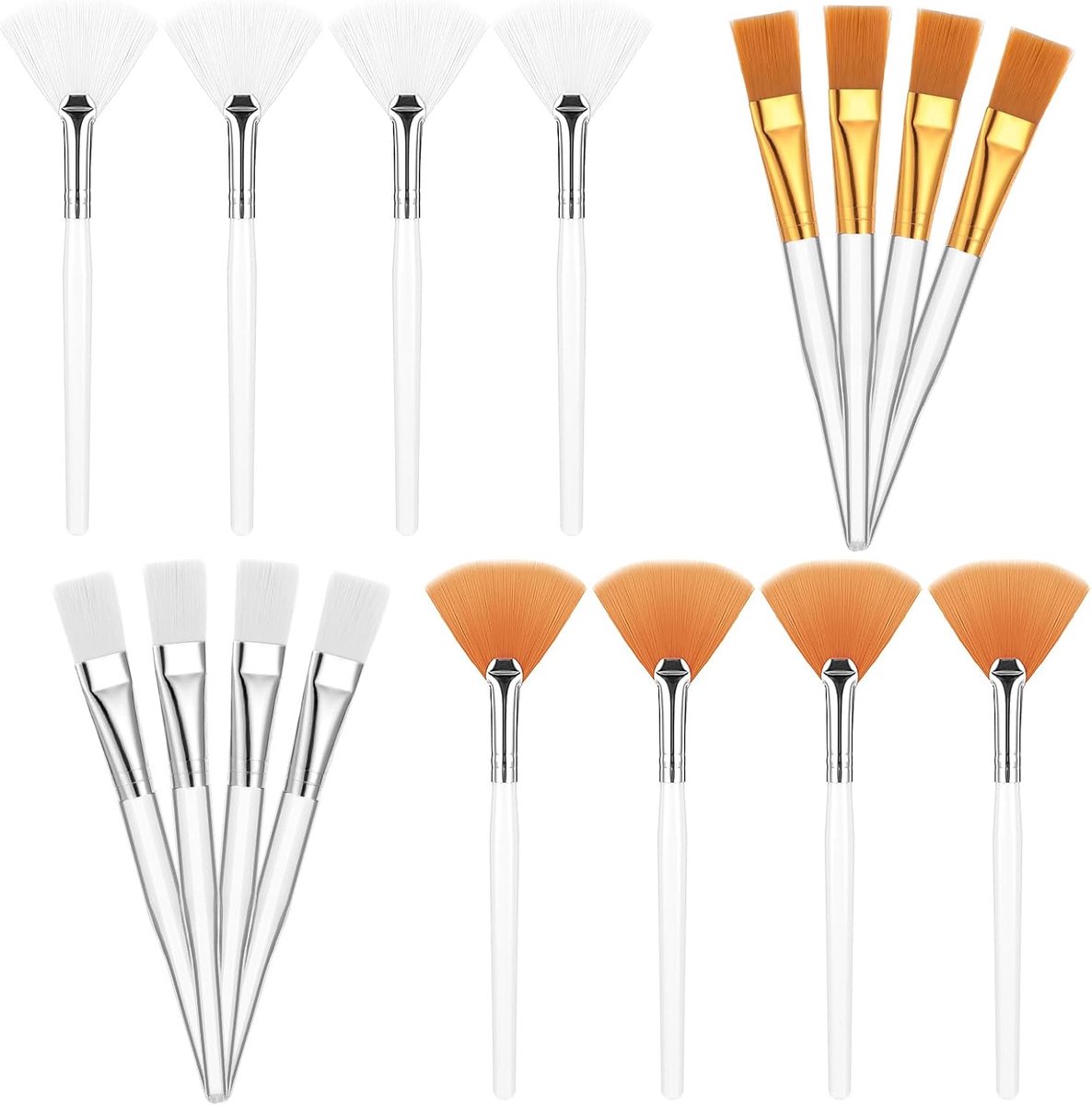 16 stuks maskerkwasten, gezichtskwast, waaierkwast, cosmetica, maskers, kwasten, cosmetica, gereedschap, make-up, masker, borstels met transparante kunststof handgreep, applicatorkwast voor