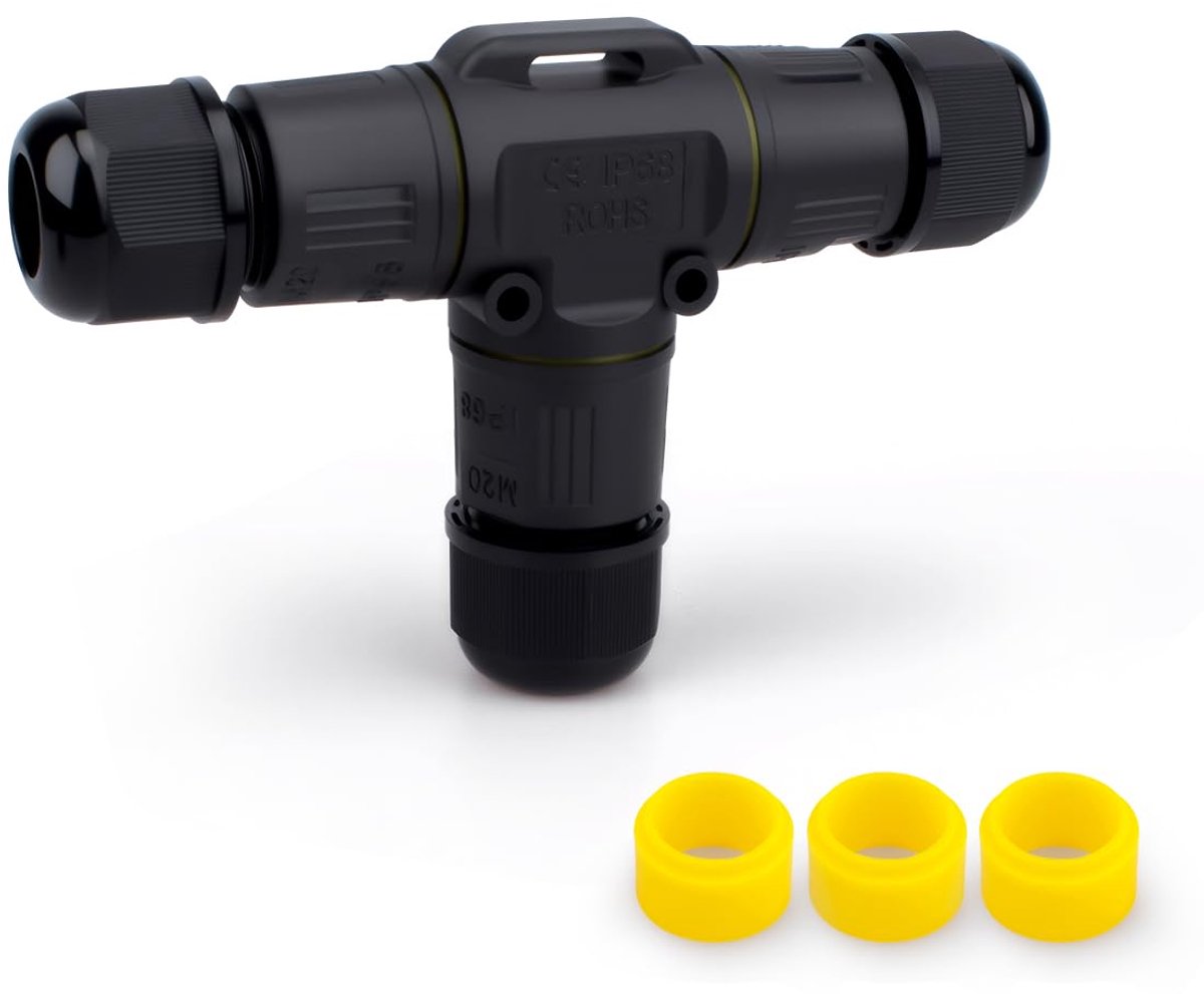 1 stuks T Type Waterdichte Outdoor Cable Connector, M20 Snel aansluiten, 2 Polen voor 5 tot 8mm kabel, met 3 stuks Draadklem Rubber Stekker