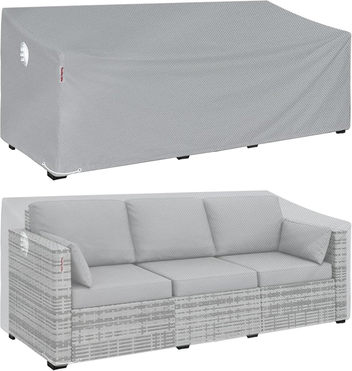 Life Tuinbankhoes, terras, buiten, zwaar belastbaar, duurzaam, uv- en waterbestendig, anti-vervagende bankhoezen, lounge bankhoes met ventilatieopeningen, grijs, 264 x 102 x 89 cm