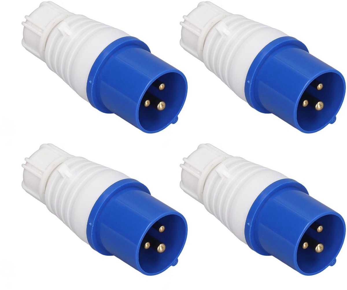 4 Stuks 3-pins Industriële Pluggen, 220‑250V 16A IP44 Weerbestendige Industriële Socket, PP en Messing Vervangende Plug met Dekking voor Kampeercaravan