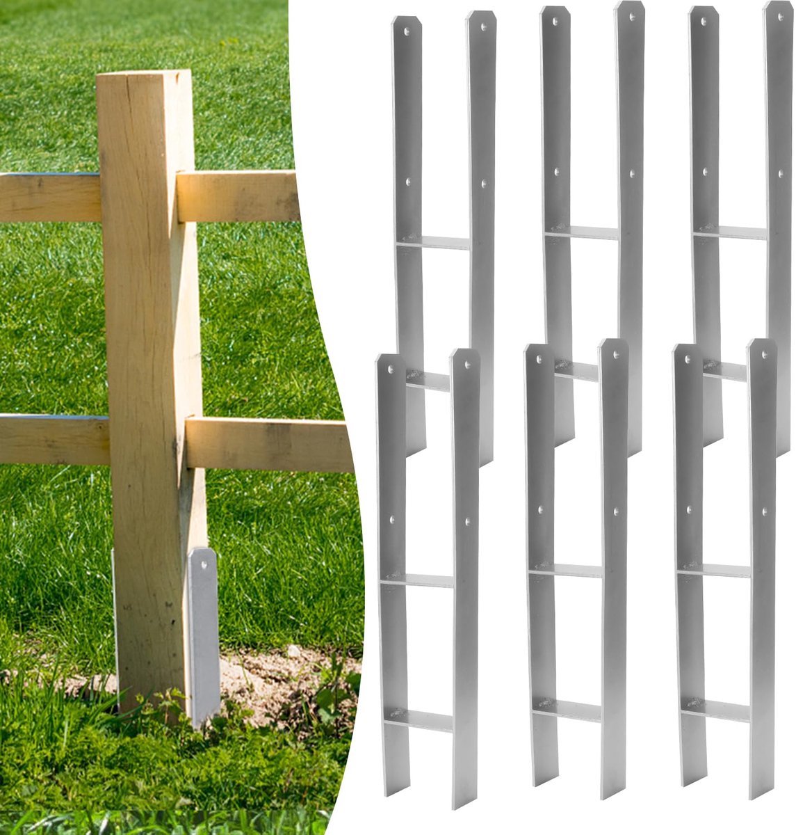 H-paalanker, 12 stuks, H-anker, paaldrager, grondanker voor palen, H-paalschoen voor omheining en broeikas, vierkante houten palen (111 x 600 mm)