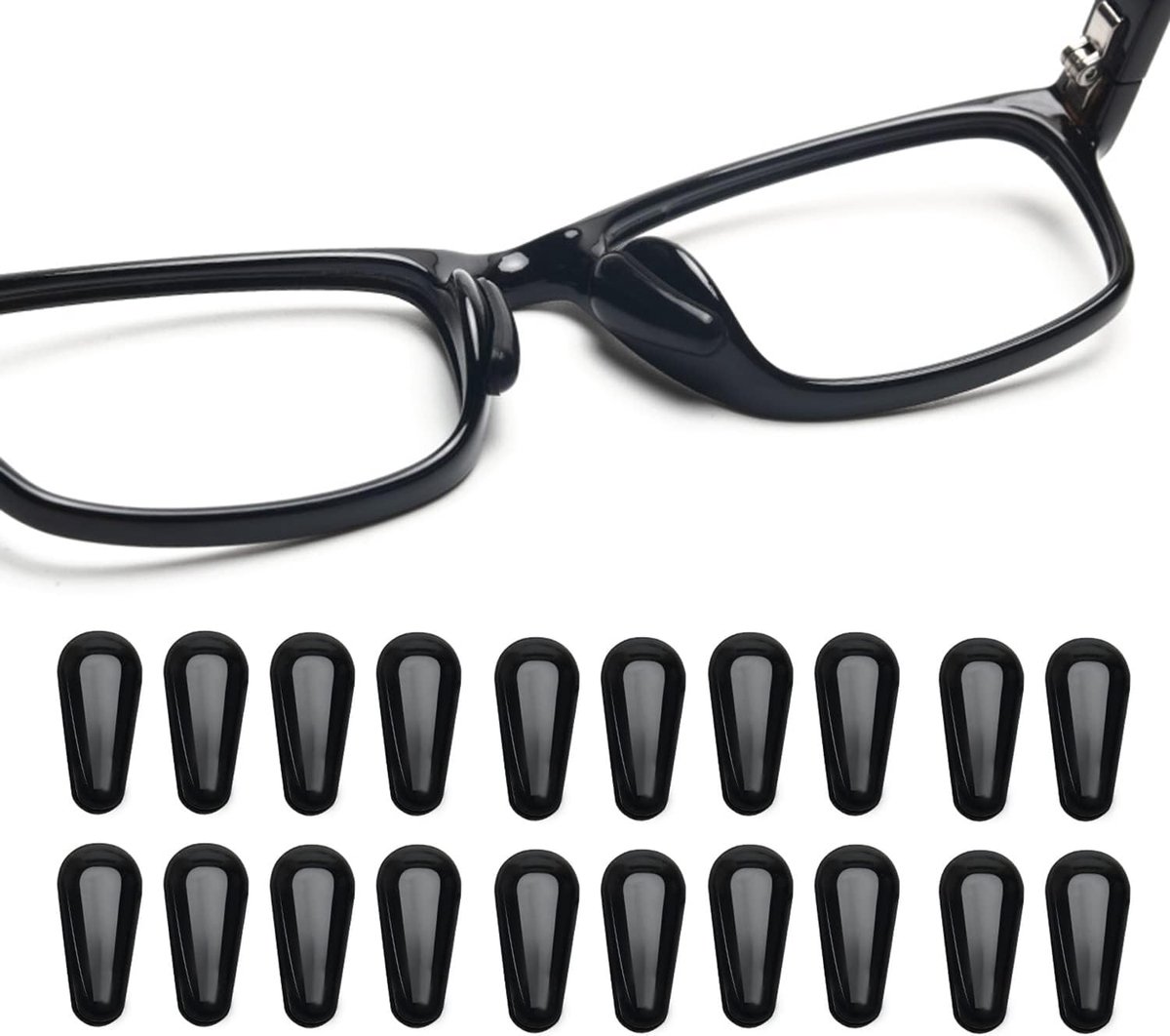 Bril neuspads, zelfklevende antislip neuspads, bril, druppelvormig, 2,5 mm dik, voor brillen in volledig formaat, 10 paar, zwart
