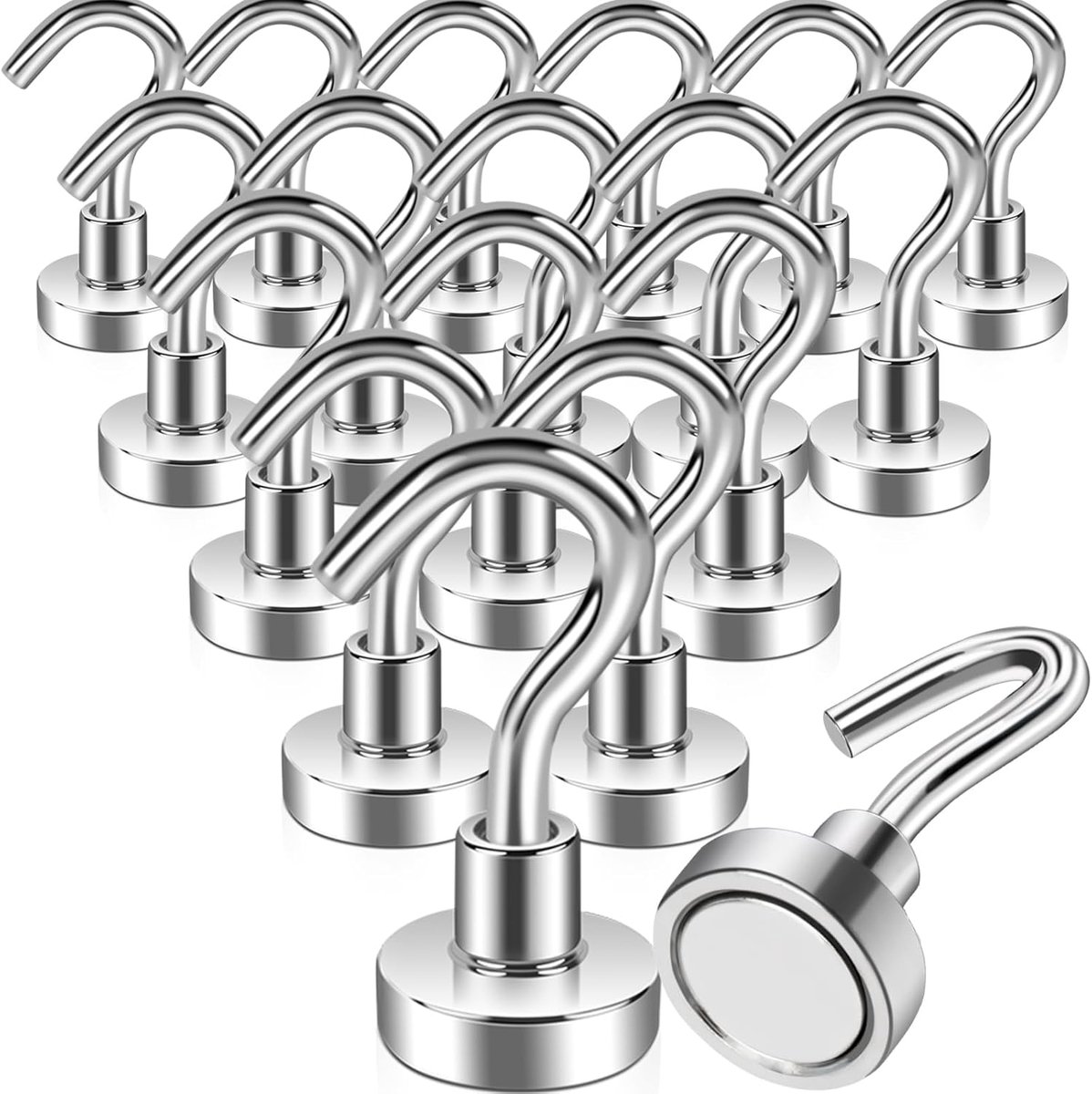 Sterke 10 kg+ magneethaken, 18 stuks neodymium & staal, 16 mm, kleine haakmagneet, ponsvrij voor ijzeren deuren, koelkasten, keukens, kledingrek, kantoor
