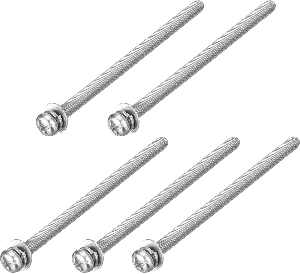 Set van 5 stuks M3 x 50 mm moeren bouten, ronde kopschroeven, Phillips Pan Head met veerring en sluitringen, 304 roestvrij stalen schroefdraadschroeven voor reparatie van hout en zacht