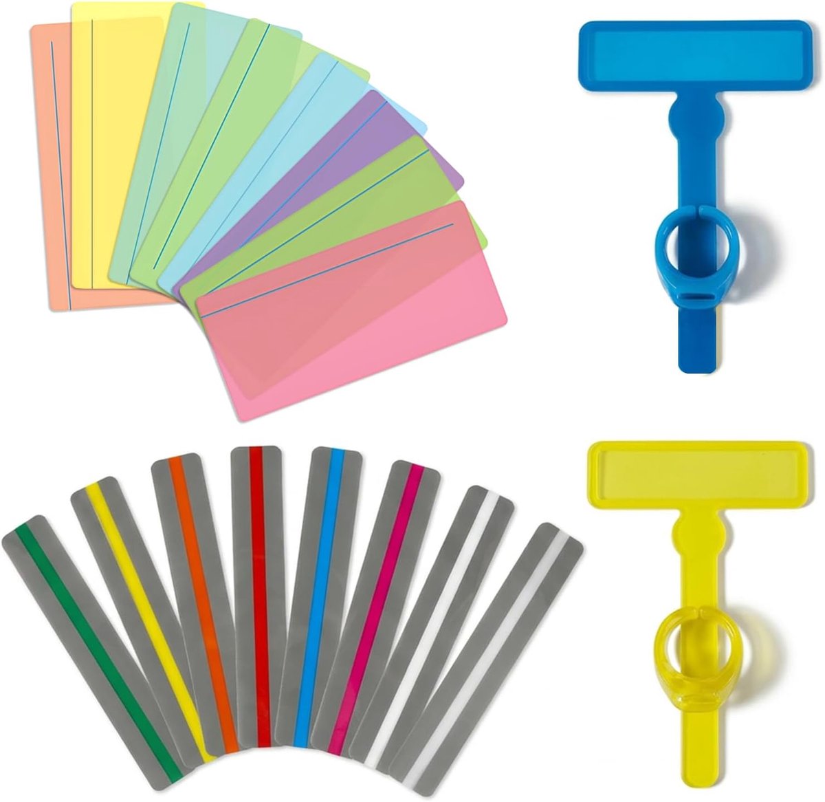 20-delige leesstripset, leeshulp voor kinderen, met brede en smalle linialen, vingerringen en trackers, gekleurd PET, voor dyslexie, ADHD, basisschool, bladwijzers, geconcentreerd lezen thuis