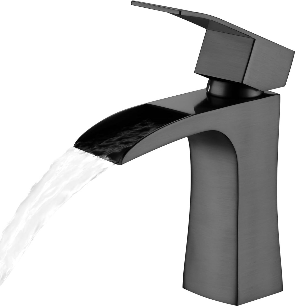 Watervalkranen voor wastafel in de badkamer, vierkante moderne garderobekraan, roestvrijstalen wastafelmengkraan met Britse standaardslangen (Brushed Nickle)