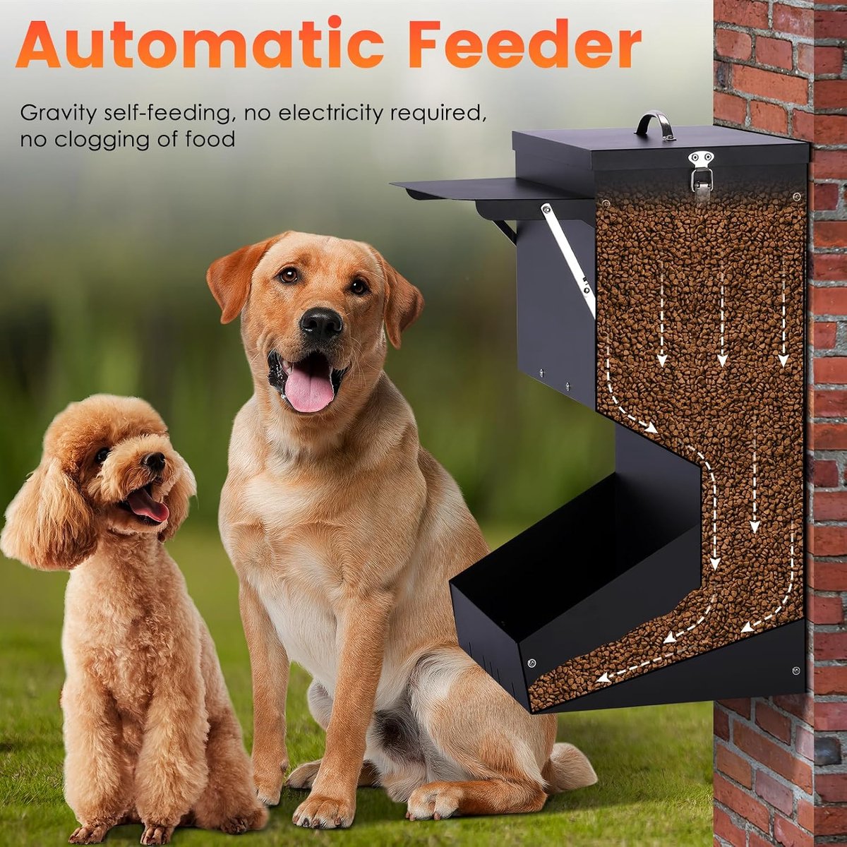 Hondenvoeding buiten hangende voerbak voor huisdieren groot ras 11kg, gegalvaniseerde zwaartekrachtfeeder voor honden, metalen zelfvoedende hondenvoerdispenser voor honden