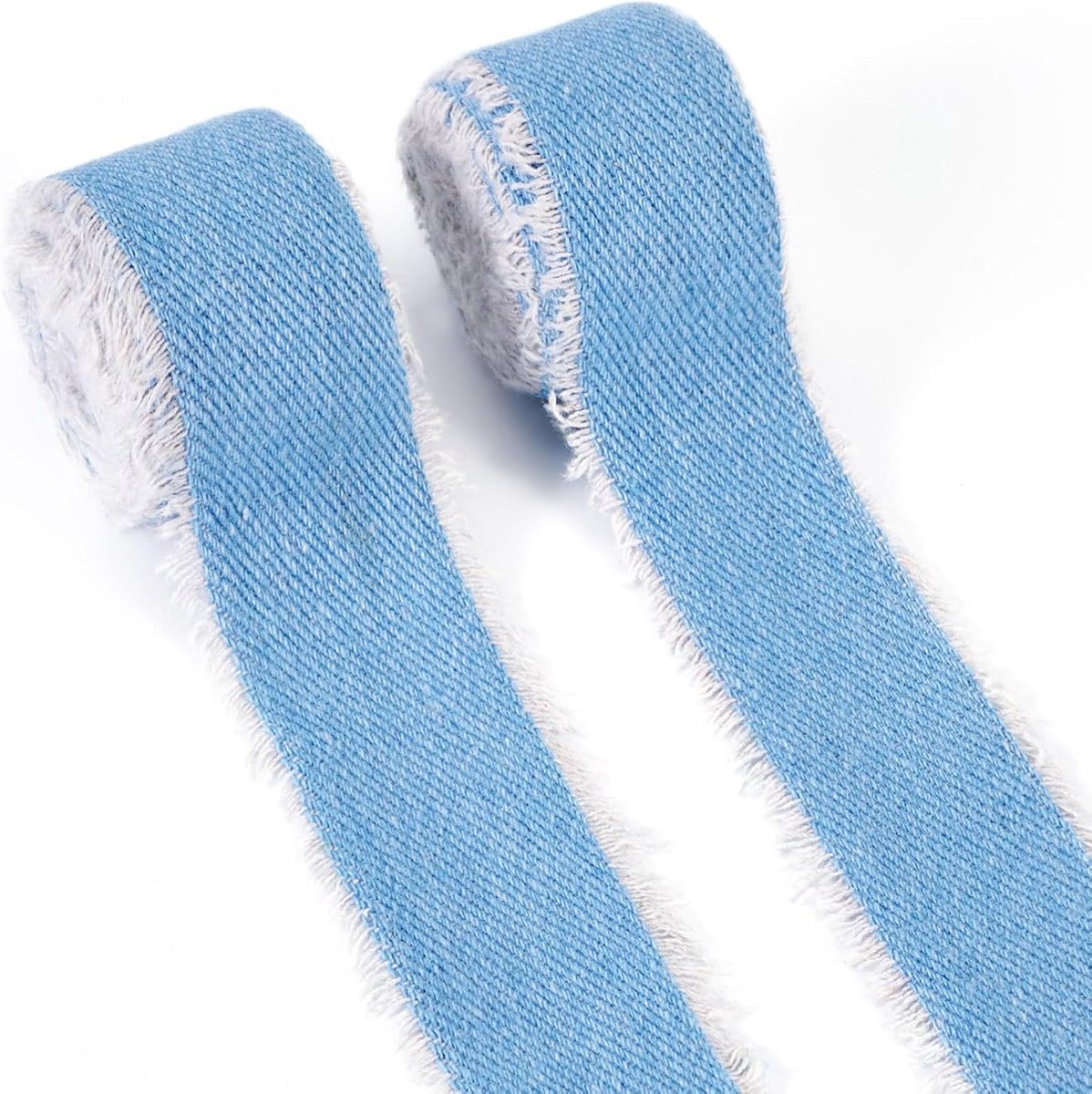 2 Rollen Polycotton Lint 1 "25Mm Franje Raw Edged Denim Lint Jean Gerafelde Linten Voor Kledingstuk Accessoires Gift Wrapping Haar Ornamenten, Staal Blauw