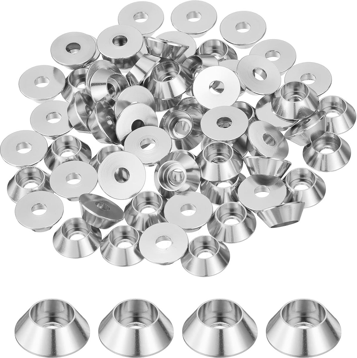 Conische sluitringen M3, geanodiseerd aluminium, voor RC/FPV/PC/drone/mechanische accessoires, modelonderdelen, 50 stuks (zilver)