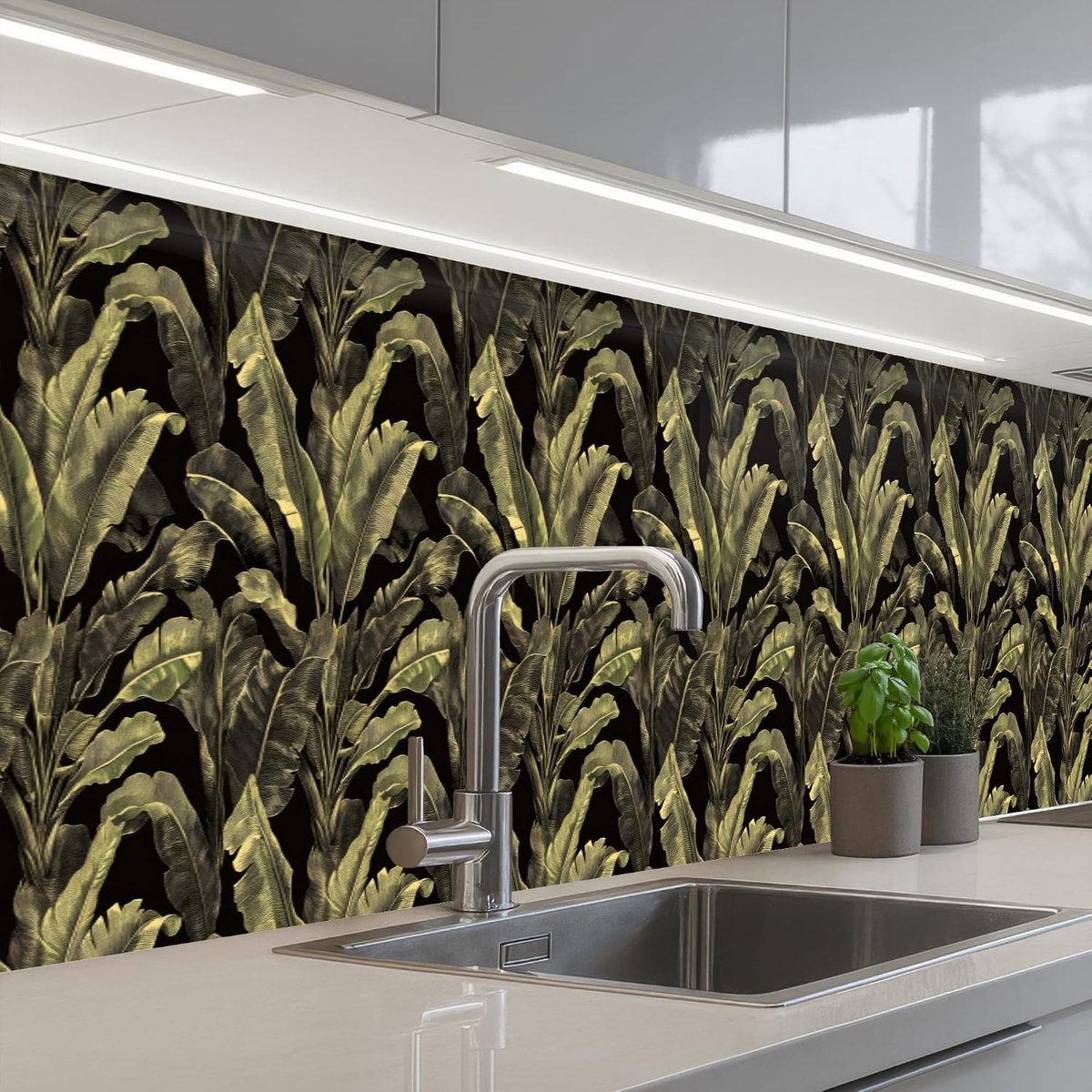 Keukenachterwand 60x500 cm zelfklevend keuken decoratie accessories home kitchen spatscherm Botanisch - Bladeren - Groen