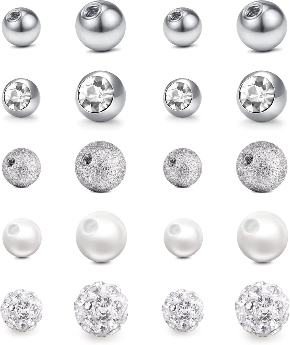 14G 16G 3 mm 5 mm vervangende ballen piercing ballen voor lichaamssieraden roestvrij staal en heldere acryl ballen voor lip/septum/helix/tragus/industrieel/tongpiercing