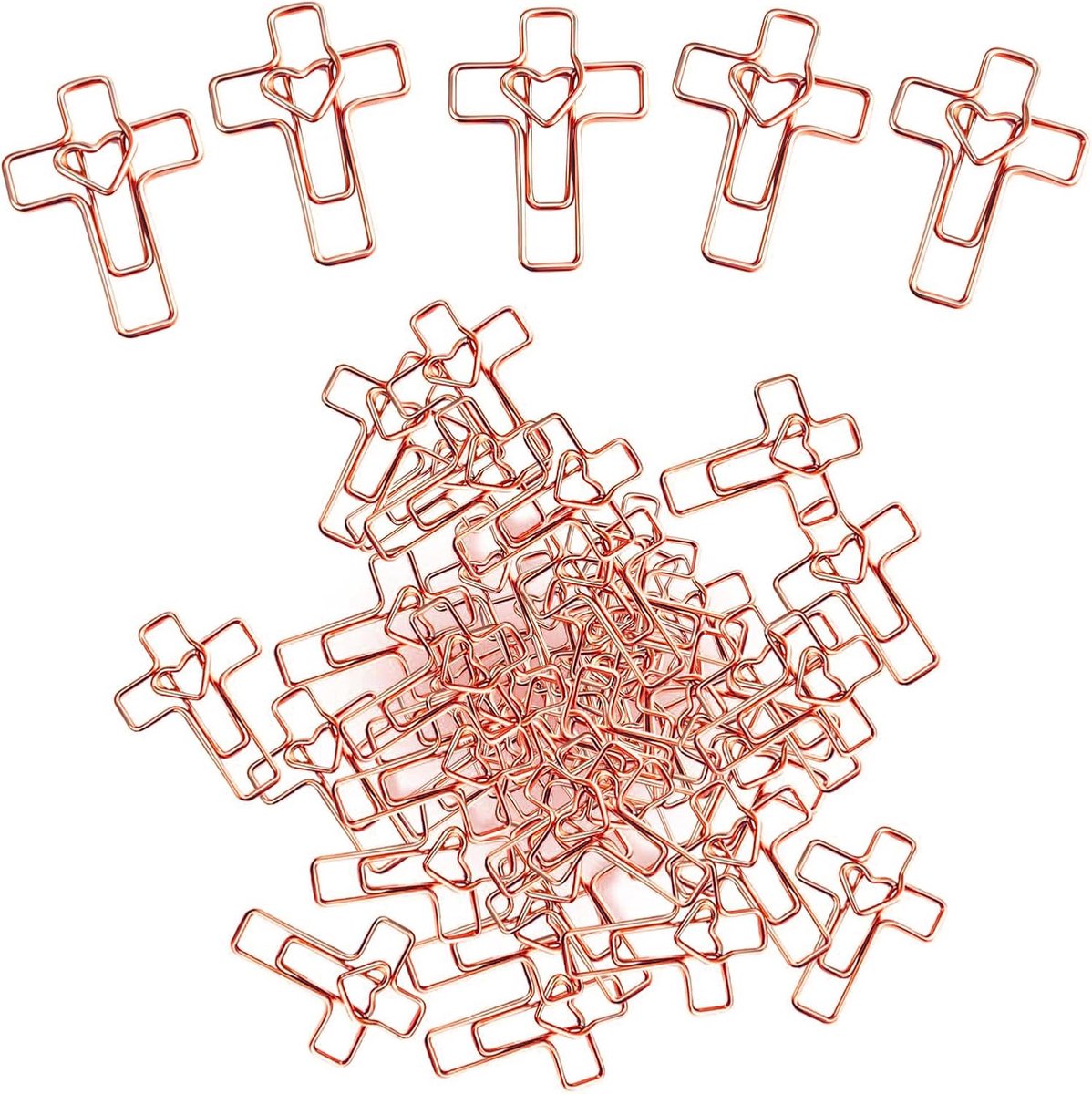 SnelShoppen - 50 Stuks Kantoor Clips met Roze Gouden Hart, Bijbel Accessoires voor Bijbelstudie, Bijbel Tabs, Bijbel Boekenlegger