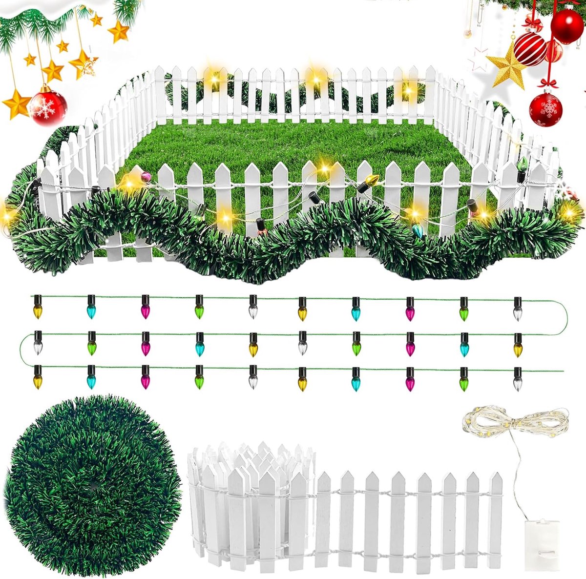 Miniatuur kerstgnomaccessoires - houten tuinhek 90 x 5 cm - met LED verlichting - sfeervolle decoratie voor je tuin - ShopVlot