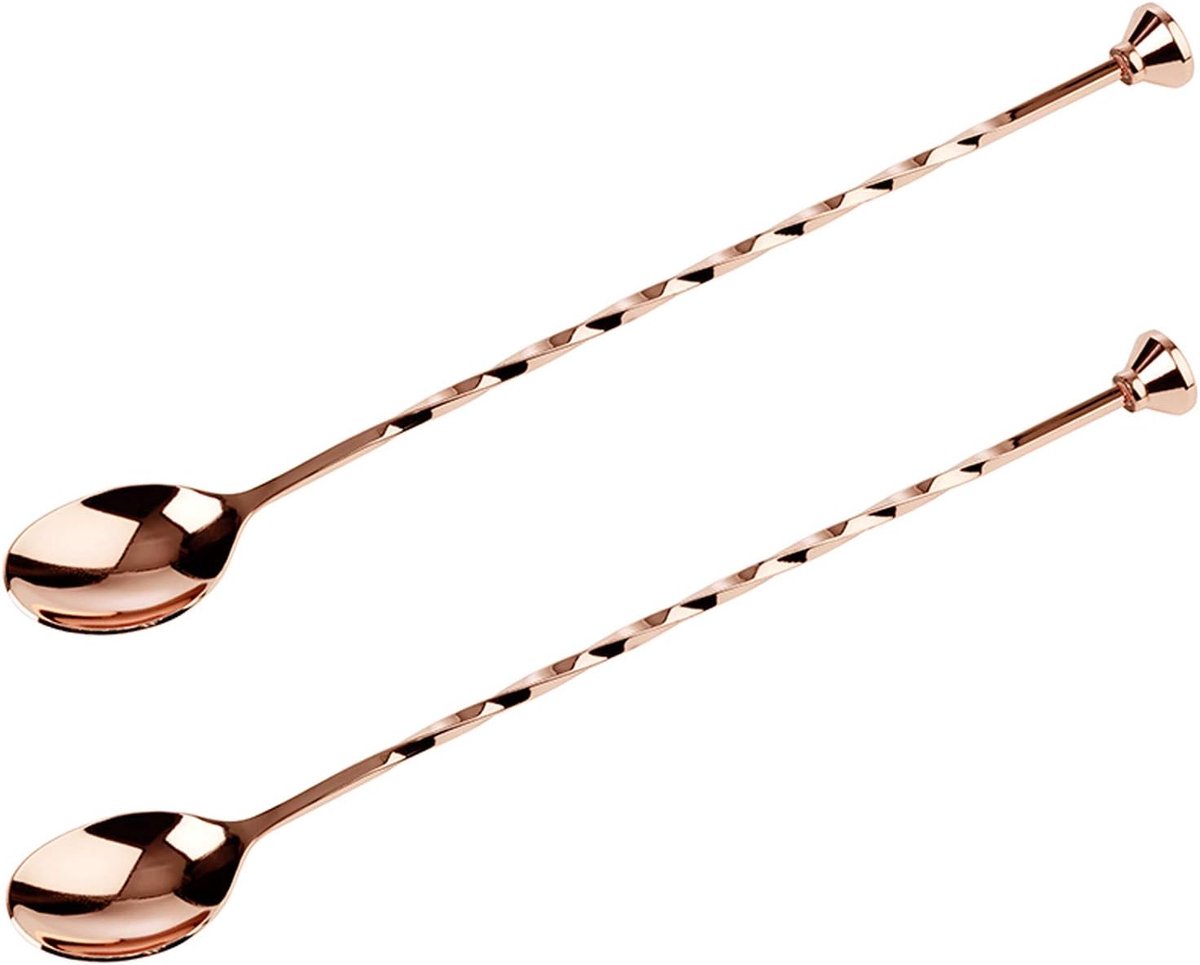 Barlepel set van 2 - roestvrij staal met glanzende koperen coating - 27 cm lang - ideaal voor het maken van cocktails - ShopVlot