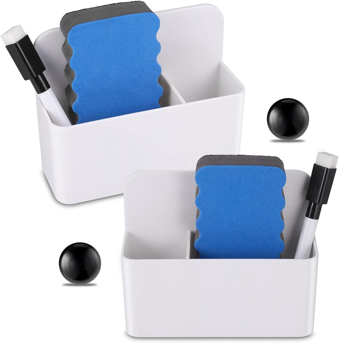 Magnetische penhouders voor whiteboard - met markers en spons - ideaal voor kantoor en koelkast - ShopVlot
