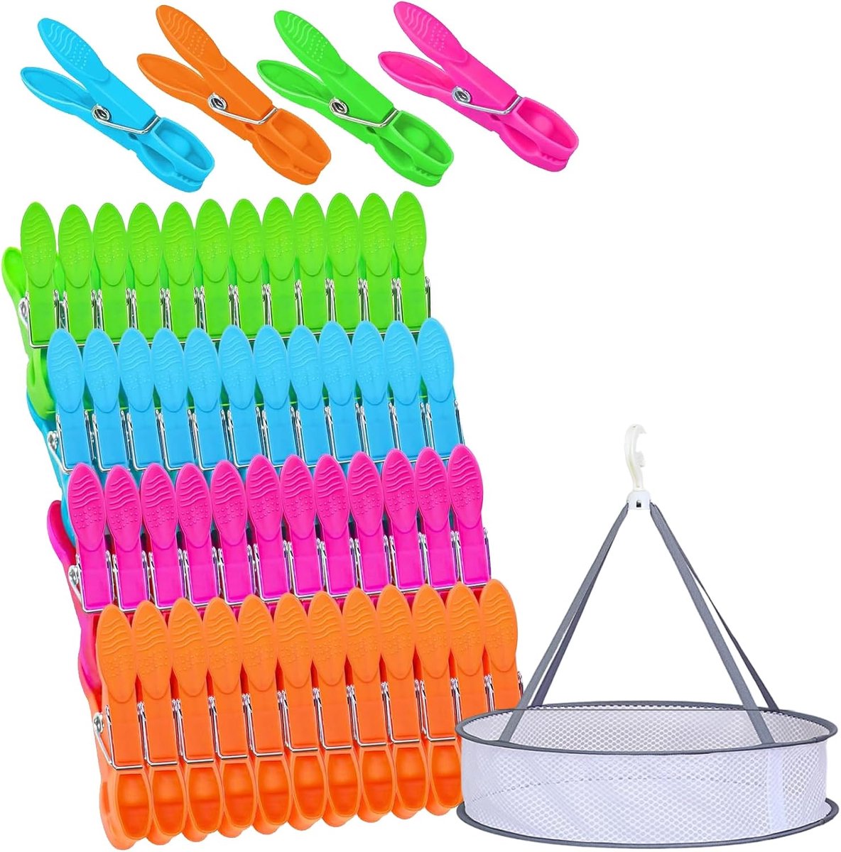 Kledingknijpers 48 Stuks - Plastic in Kleurrijke Variaties - Inclusief Opbergmand - Ideaal voor Buitendrogen - ShopVlot