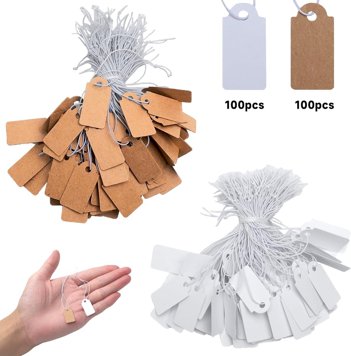 Mini prijslabels 200 stuks - 26 x 13 mm - wit en bruin - perfect voor juwelen en kleding - ShopVlot