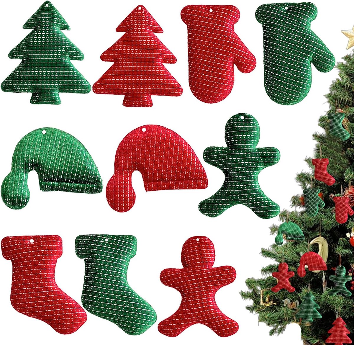 Kerstboomdecoraties 10 Stuks - Rode & Groene 3.5 Inch - Shiny Ornamenten - Creëer een feestelijke sfeer - ShopVlot