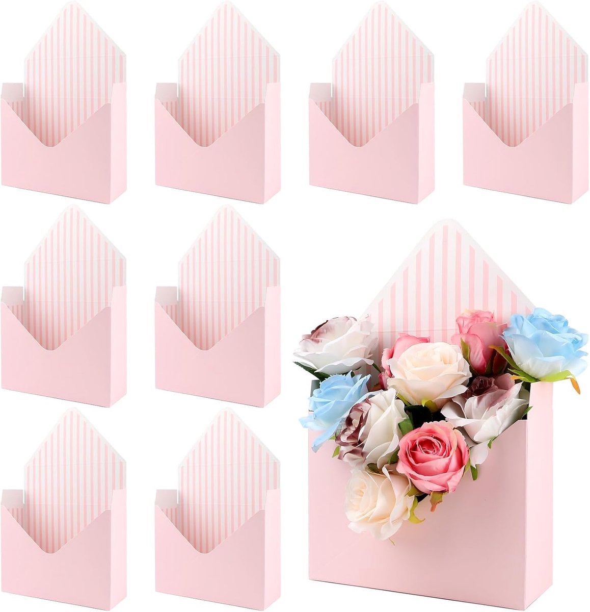 Bloemendozen 10 stuks - Roze gestreept - Opvouwbare geschenkverpakking - Perfect voor bloemen en geschenken - ShopVlot