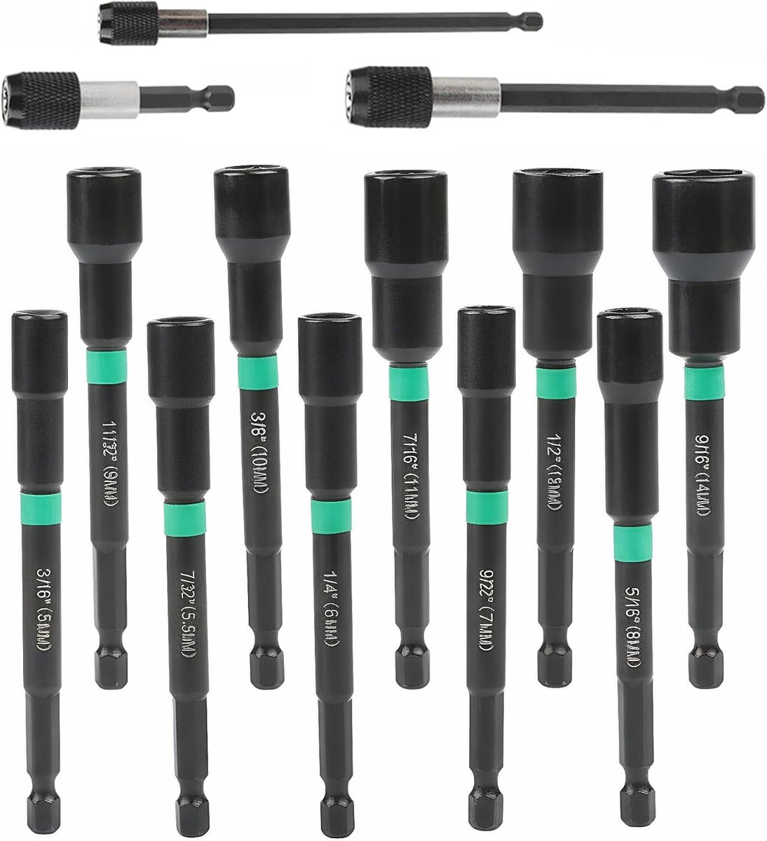 SnelShoppen - 13-delige Magnetische Moer Driver Set met 1/4" Hex Aansluiting, 40ACR Staal, Duurzaam en Roestvrij, Geschikt voor Boormachines en Schroe