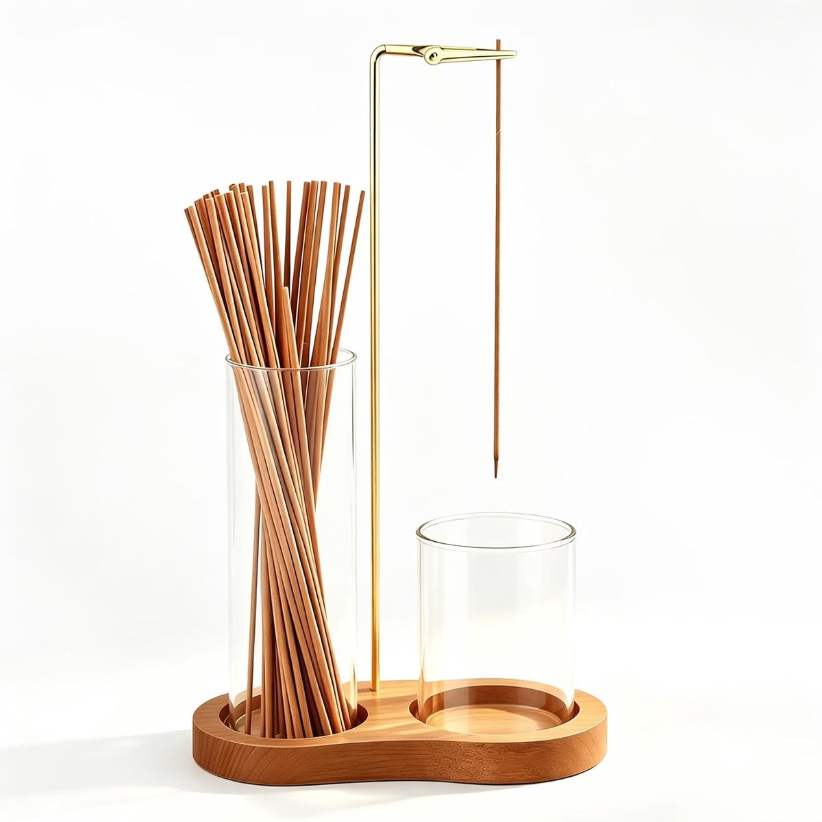 Wierookstokjeshouder 15x26,5 cm - Houten met glas - Afneembare asvanger - Ideaal voor meditatie - ShopVlot